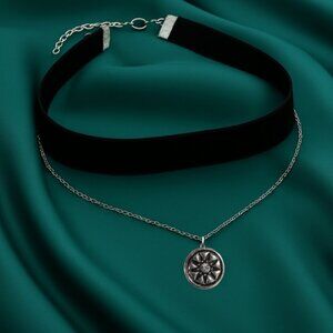 Multi-Strand Black Velvet Choker Necklace – Silver Star Pendant Fashion Jewelry